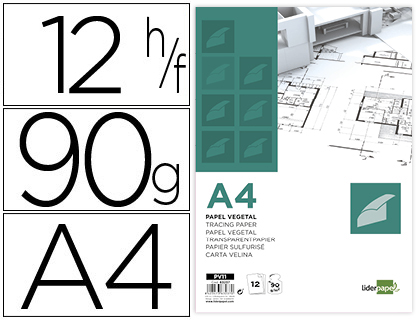 12h papel dibujo Liderpapel A4 90g/m² vegetal